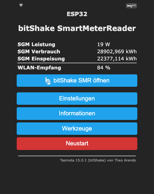Hauptmenü mit Zählerwerten