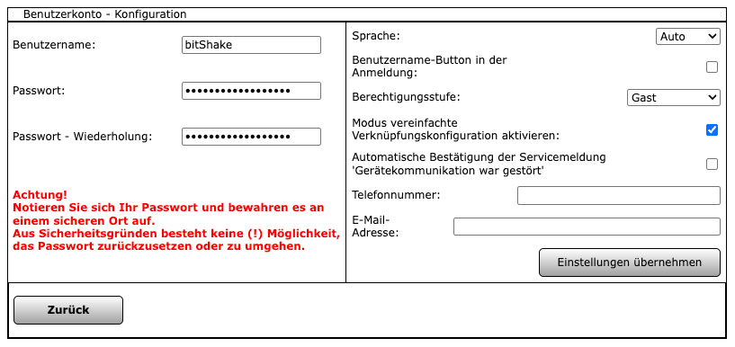 Benutzer anlegen